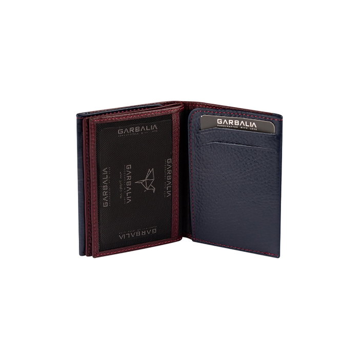 Zoozie Bags Cartera para Hombre de Piel Auténtica, Rojo Claret y Azul Oscuro